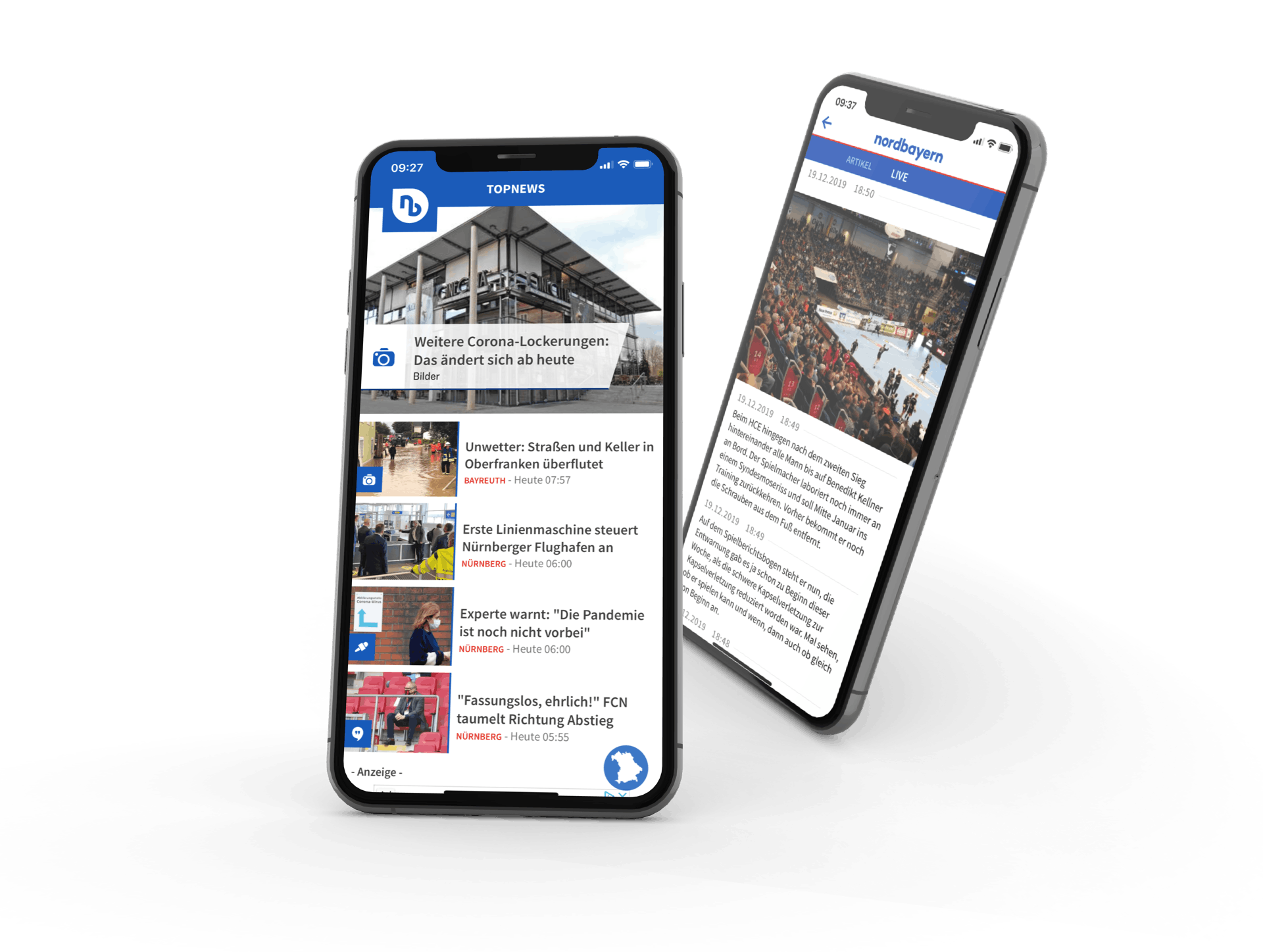 Made.by Tickaroo's custom digital media project: the Nordbayern News App on iOS and Android phones. News from across the region is easy to see. 