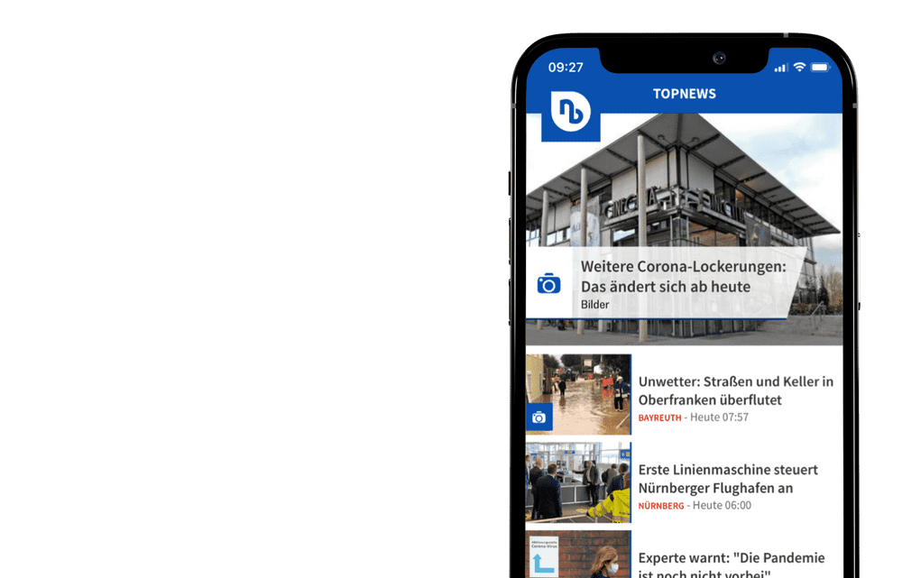 Smartphone mit geöffneter nordbayern.de-App